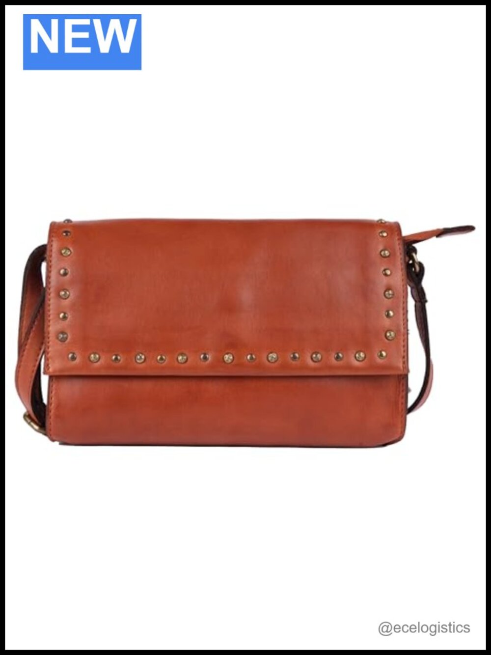 Genuine Italian Leather Boho Studded Crossbody Bag with YKK Zipper, Women